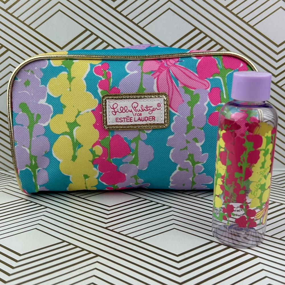 Estee Lauder Floral Cosmetic Makeup Bag by Lilly Pulitzer Design #02 With Bottle